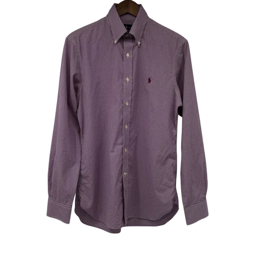 Ralph Lauren Slim Fit Shirt Mens 15.5 Purple Gingham Check‎ Button Down Cotton